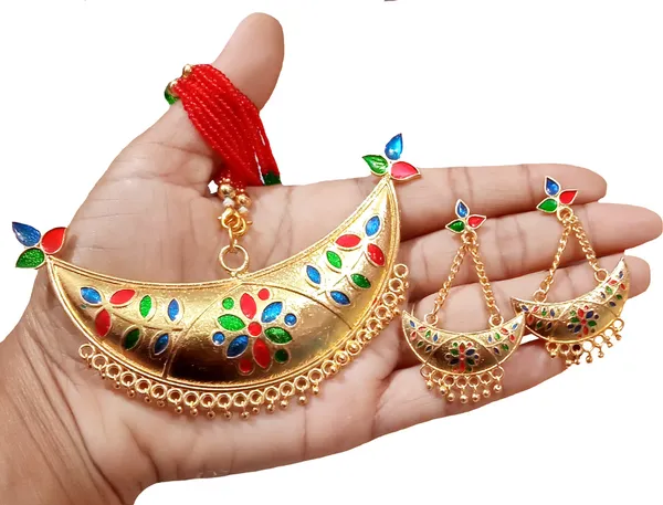 Assamese_Traditional_Gold_Plated_Multi_Colour_Joonbiri_Tassel_Jewellery_Set_For_Women